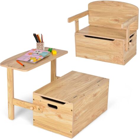 Cassapanca Bambini 3 In 1 COSTWAY - Trasformabile In Tavolo E Sedia, Contenitore Giocattoli Bianco - Foto 6