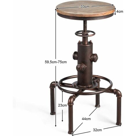 RELAX4LIFE Sgabello Industriale da Bar, Sedile Girevole in Legno di Pino, Sgabello  con Poggiapiedi e Dettagli