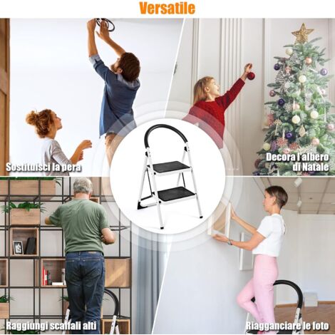 Scaletta Pieghevole A 2 Gradini RELAX4LIFE - Portatile, Stabile, Carico 150 Kg, Con Piedini Antiscivolo
