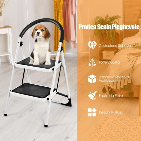 Scaletta Pieghevole A 2 Gradini RELAX4LIFE - Portatile, Stabile, Carico 150 Kg, Con Piedini Antiscivolo