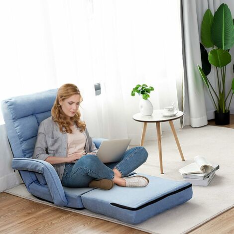 Poltrona Pieghevole Da Terra RELAX4LIFE – Regolabile In 5 Livelli, Con Cuscino, Divano-Letto, Tessuto Grigio