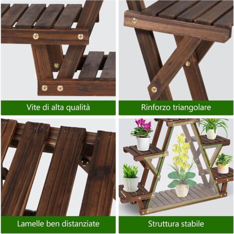 RELAX4LIFE Scaffale per Piante in Legno di Abete a Doghe, Portafiori a