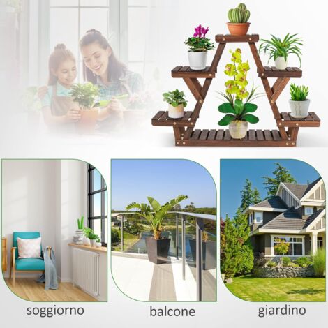 GYMAX Scaffale Porta Piante in Legno, Supporto per Piante in Vaso Interno ed Esterno, Piattaforma a Doghe, per Giardino, Balcone, Terrazzo e Soggiorno, 113x 27x114cm (Stile 2