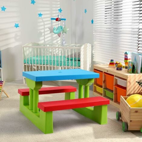 RELAX4LIFE Set Tavolo e Sedie per Bambini, Set Mobile da Esterno con  Ombrello Parasole da Esterno