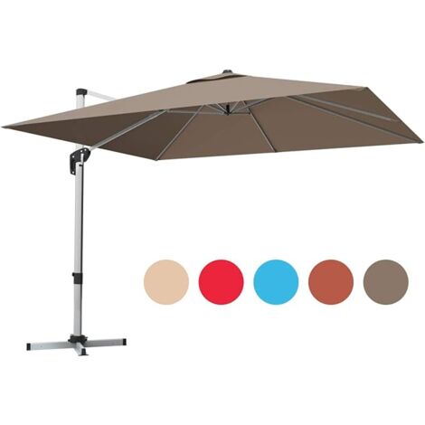 Ombrellone Da Giardino 3x2.43 M – Tenda Antivento In Poliestere Con Manovella E Inclinazione, Colore Sabbia