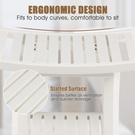 Panca Doccia Angolare Con Ripiano - In HDPE Bianco, 32.5x32.5x43.5 Cm, Carico 150 Kg, Per Bagno, Doccia, Come Sgabello O Mobiletto