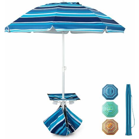 RELAX4LIFE Ombrellone da Spiaggia 2M con Vassoio, Ombrellone da Mare  Inclinabile a 8 Stecche con Air