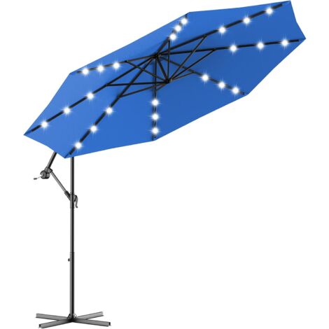 Outsunny Ombrellone Grande Doppio Con Luci LED Solari 440x260 Cm - Manovella, Struttura Acciaio Grigio Scuro Per Giardino E Terrazza