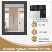 RELAX4LIFE Specchio Da Parete Rettangolare 80x60 Cm - Cornice In Legno Di Gomma Naturale Nero, Orientabile Verticale/Orizzontale Per Soggiorno E Camera Da Letto