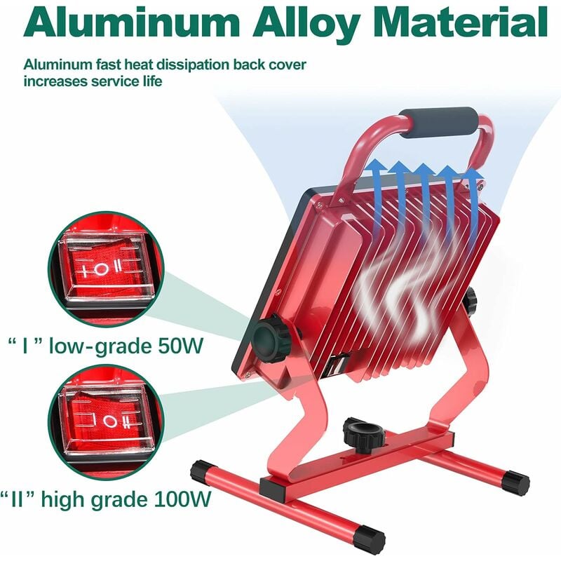 Faro LED Da Cantiere 100W HYCHIKA - 12000LM, 2 Modalità, IP65, Cavo 2m, Rotazione 360° - Foto 6