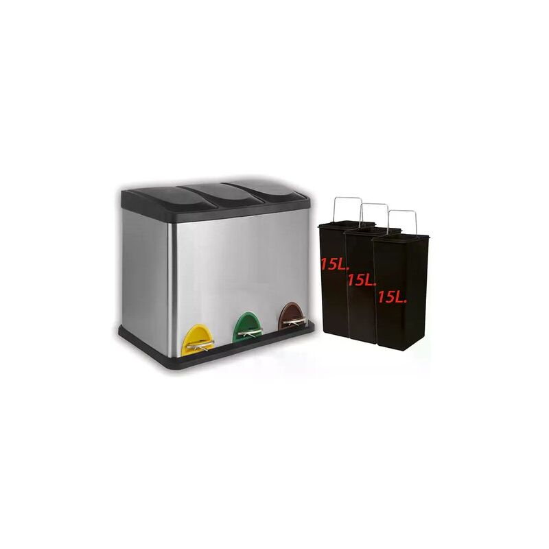 Artex 21.40.13 Pattumiera Per Raccolta Differenziata Logica – 45 Litri – 3 Scomparti Con Pedale – Made In Italy – 61x36x49 Cm