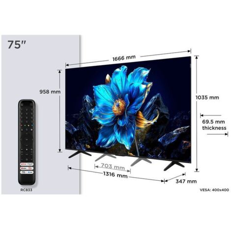 TCL P79K Serie Smart TV QLED 4K 75 pollici 75P79K, Dolby Vision - Atmos, HDR10+, Google TV