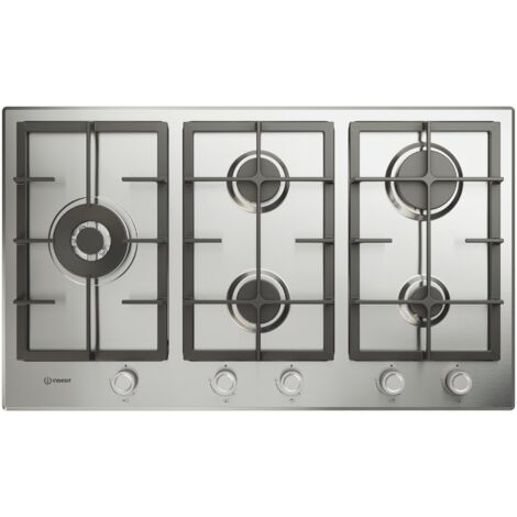 Indesit – Piano cottura a gas inox 90cm 5 fuochi con bruciatore doppia corona e griglie in ghisa lavabili – IN9522IX1 (1/5)