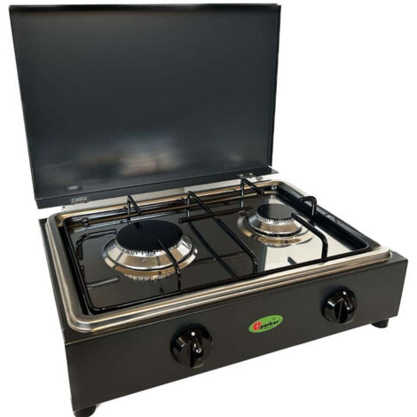 FORNELLO A GAS GPL / METANO 2 FUOCHI GRIGIO CON PIANO ESTRAIBILE IN ACCIAIO INOX MOD. 200GSP  Gpl
