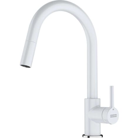 Franke – Miscelatore monocomando per lavello con bocca estraibile – Finitura fragranite bianco ghiaccio – Altezza 360mm – Girevole 150° – Portata 9,3 l/min (1/3)