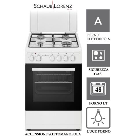 Schaub Lorenz Cucina Elettrica SS450EW 4 Fuochi a Gas Forno Elettrico Classe A 50 x 50 cm Colore Bianco