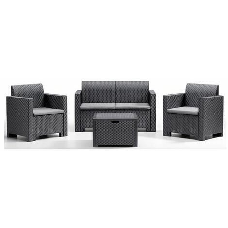 SET GIARDINO SALOTTO POLYRATTAN DIVANO POLTRONE ESTERNO NEBRASKA ANTRACITE