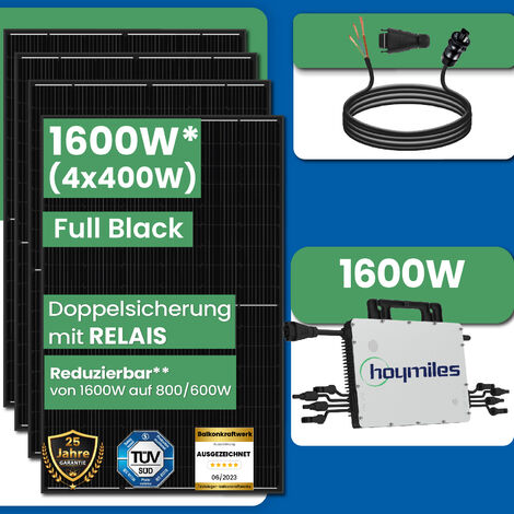 1600W Photovoltaik Balkonkraftwerk mit Sunpro 400W Solarmodule, Hoymiles  HMS-1600-4T Wechselrichter und 10m Wielandstecker - epp shop