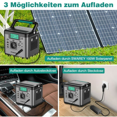 Swarey 518Wh Tragbarer Stromgenerator mit 100W Faltbare SolarPanel Solar  Generator für Outdoor Camping Home Stromerzeuger