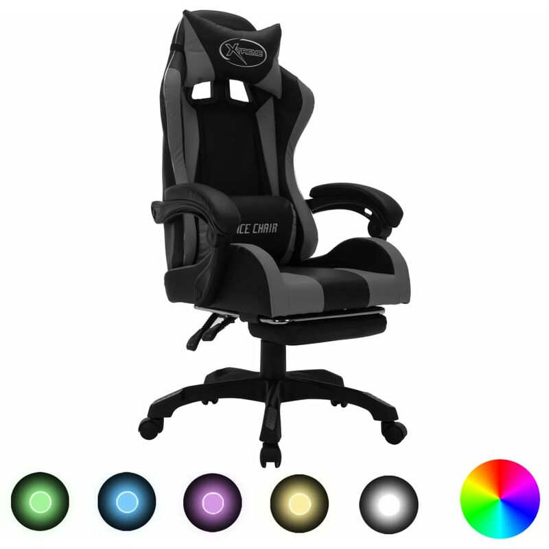 Gaming-Stuhl mit RGB LED-Leuchten Grau und Schwarz Kunstleder