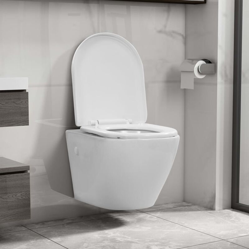 Festnight WC Suspendu au Mur Céramique Toilette Murale Moderne Blanc 