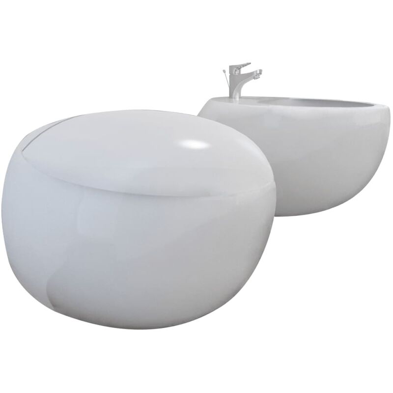 vidaXL Toilette Suspendue au Mur sans Rebord Siège de Toilette WC Toilette Cuvette Salle de Bain Maison Intérieur Durable Céramique Blanc 