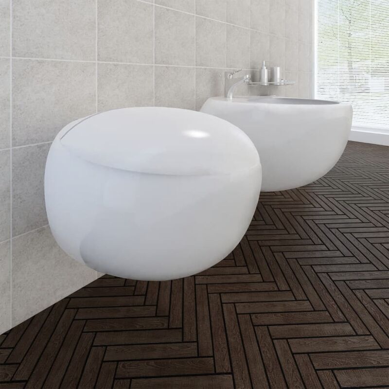 vidaXL Set de Cuvette et Bidet Céramique Blanc Toilette WC Sanitaire Siège 