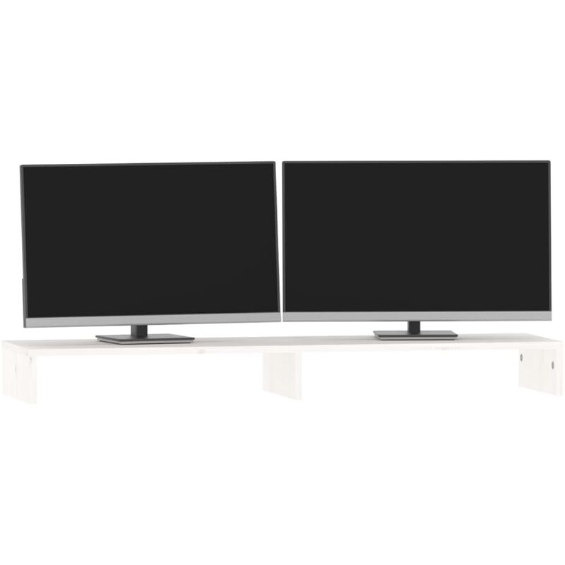 Support De Bureau Pour Moniteur HOMTAKIE - Blanc 100x24x13 Cm - En Bois D'Ingénierie - Avec Étagerie De Rangement - Ergonomique Pour 2 Écrans