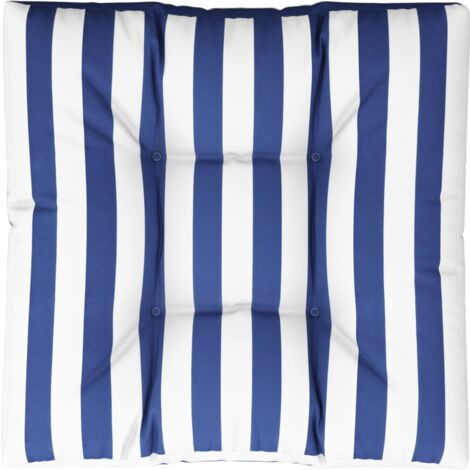 vidaXL Coussin de palette rayures bleues et blanches 70x70x12 cm tissu
