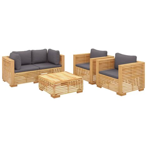 Salon de jardin 5 pcs avec coussins Bois de teck solide vidaXL (1/5)