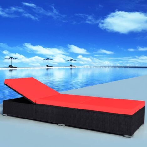 Vidaxl – Chaise longue réglable en résine tressée noire – Coussin épais 5cm – Structure en acier enduit de poudre – Dimensions 195x60x31cm