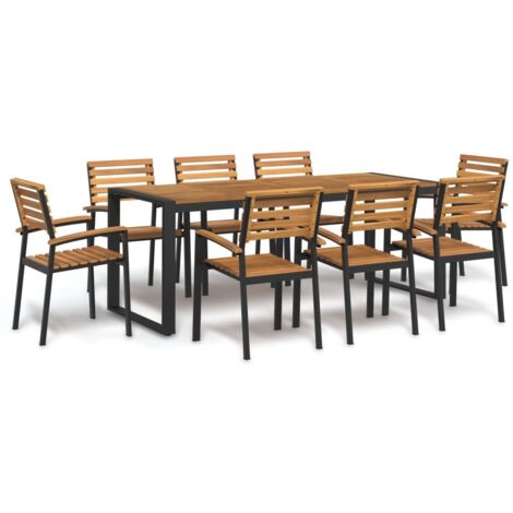 vidaXL Ensemble à manger de jardin 9 pcs bois d'acacia solide et métal