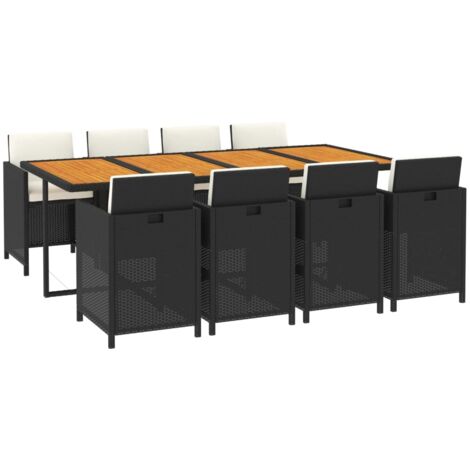 vidaXL Ensemble à manger de jardin coussins 9pcs Résine tressée Noir