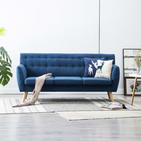 Vidaxl – Canapé convertible 3 places en tissu bleu – Dimensions 172x70x82 cm – Cadre en MDF et pieds en hévéa massif – Confort optimal (1/8)