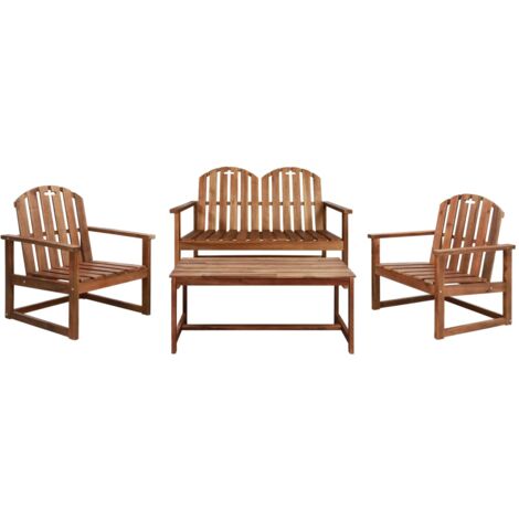 Minkurow – Ensemble salon de jardin 4 pcs en bois d'acacia massif – Table basse 90x45cm – Banc 2 places 110cm – Chaises confortables 60x63x79cm (1/7)