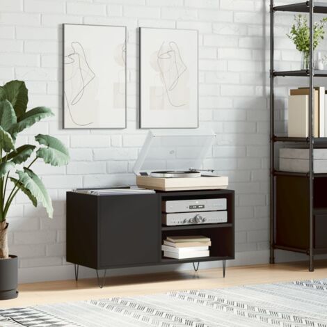 Vidaxl – Armoire à disques noir 85x38x48 cm – Bois d'ingénierie résistant à l'humidité – Pieds en fer style industriel – Pour collection vinyles