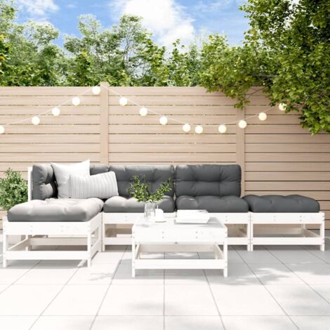 Salon de jardin 6 pcs avec coussins blanc bois massif vidaXL (1/5)