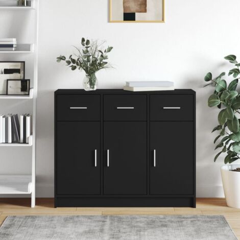 Buffet noir 91x28x75 cm bois d'ingénierie vidaXL (1/5)