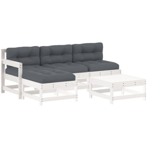 Salon de jardin 5 pcs avec coussins blanc bois massif vidaXL (1/5)