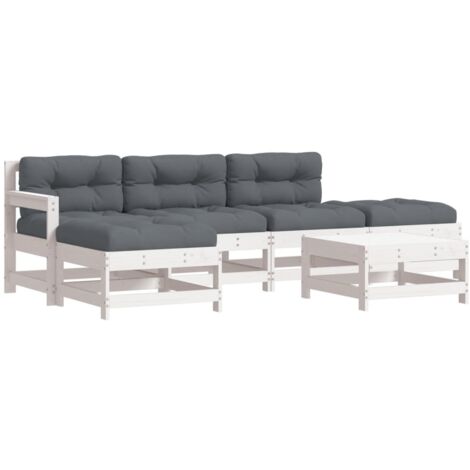 Salon de jardin 6 pcs avec coussins blanc bois massif vidaXL (1/5)