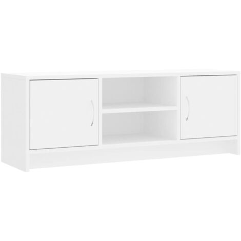 Vidaxl – Meuble TV blanc 102x30x37,5 cm en bois d'ingénierie – 4 compartiments de rangement – Surface résistante à l'humidité