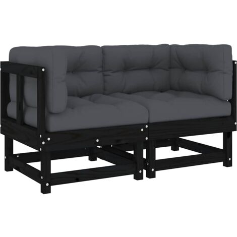 Canapés d'angle avec coussins 2 pcs noir bois de pin massif vidaXL (1/5)