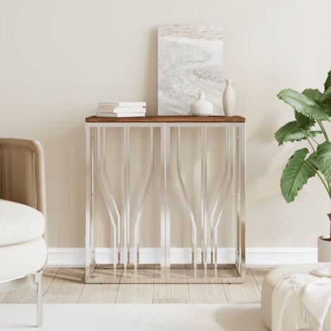 Table console argenté acier inoxydable/bois massif récupération vidaXL