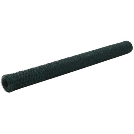 vidaXL Chicken Wire Fence Steel with PVC Coating 25x1,5 m Green