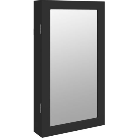 Vidaxl – Armoire à bijoux murale noire avec miroir et éclairage LED – Bois d'ingénierie – Dimensions 37,5 x 10 x 67 cm – Design verrouillable