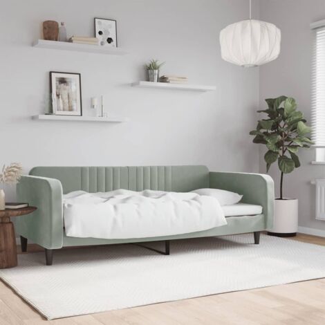 Vidaxl – Lit de repos 90x190 cm en velours gris clair – Cadre en métal et bois – Design moderne avec sommier à lattes (1/5)