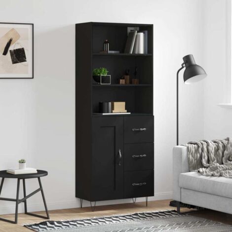 Buffet haut Noir 69,5x34x180 cm Bois d'ingénierie vidaXL (1/5)