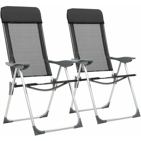 2 MODERN chaise longue léger pliable Set Camping Extérieur Plage Pliable Noir 