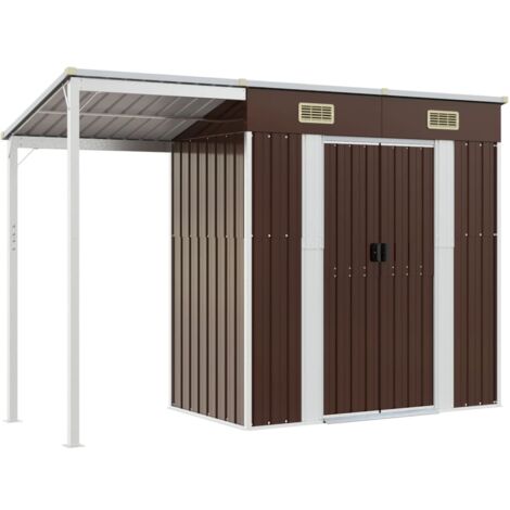 Vidaxl – Abri de jardin métal marron 277x107x181 cm – Acier galvanisé – Toit prolongé pour rangement bois – Ventilation intégrée