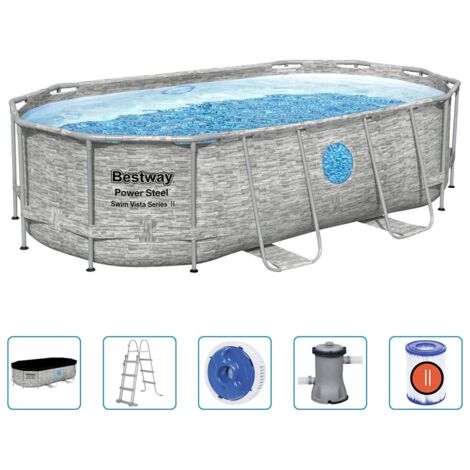 Bestway – Piscine tubulaire Power Steel 427x250x100 cm – Parois renforcées Tritech – Capacité 7250L – Système Seal & Lock – Échelle de sécurité incluse